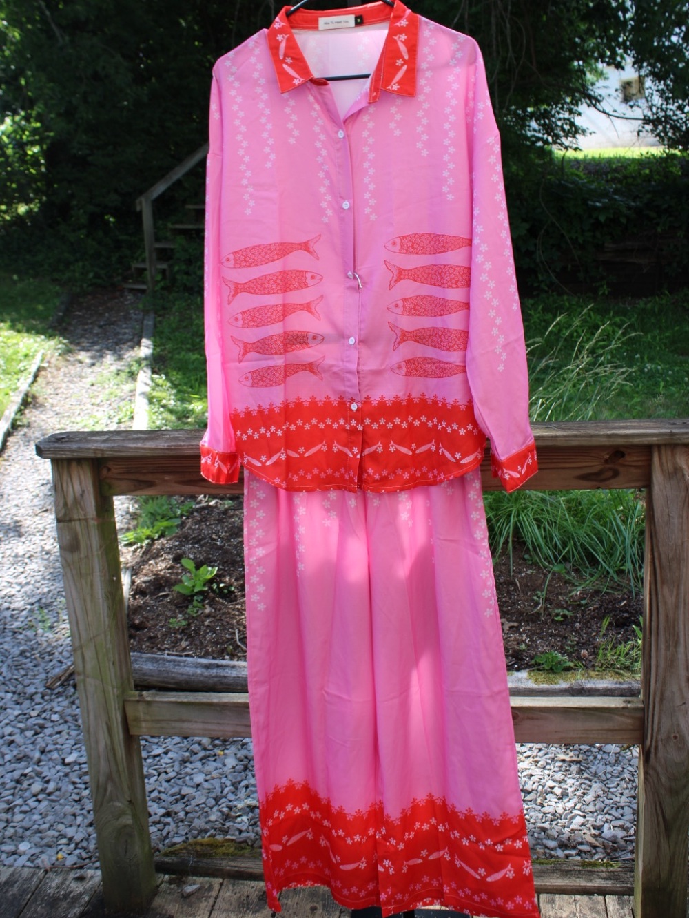 Nice To Meet You Pink Fish Print Two Piece Set Size M